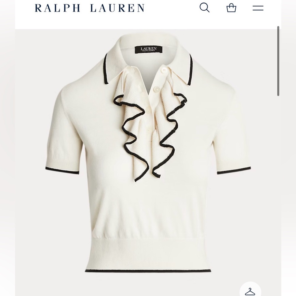 Ralph Lauren Two-Tone Ruffle-Trim Polo Sweater